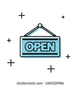 Black Hanging sign with text Open door icon isolated on white background.  Vector Illustration
