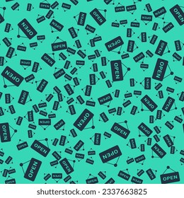 Negro Signo colgante con texto Icono de puerta abierta aislado patrón sin fisuras sobre fondo verde.  Vector