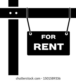 Black Hanging sign with text For Rent icon isolated on white background. Signboard with text For Rent.  Vector Illustration