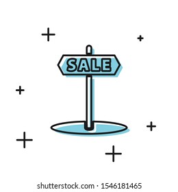 Black Hanging sign with text Sale icon isolated on white background. Signboard with text Sale.  Vector Illustration