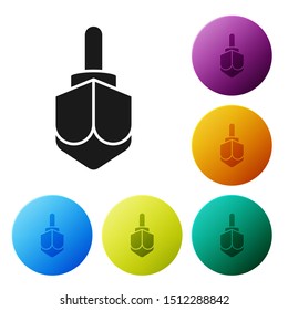 Black Hanukkah dreidel icon isolated on white background. Set icons colorful circle buttons. Vector Illustration