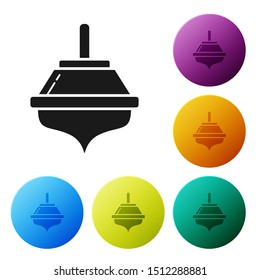 Black Hanukkah dreidel icon isolated on white background. Set icons colorful circle buttons. Vector Illustration