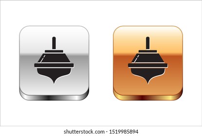 Black Hanukkah dreidel icon isolated on white background. Silver-gold square button. Vector Illustration