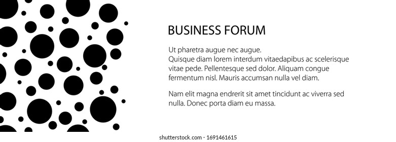 Black haotic circles of different sizes on white background, busines banner, vector illustration