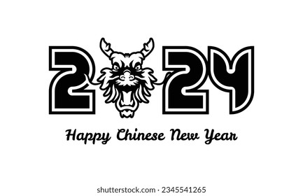 Black happy 2024 dragon new year illustration