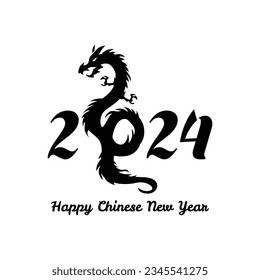 Black happy 2024 dragon new year isolated