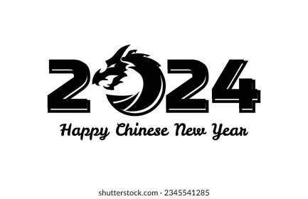 Black happy 2024 dragon new year vector