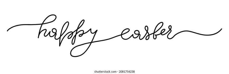 Black happy easter lettering isolated on white background. Continuous one line drawing in trendy style. Holiday illustration banner. Modern script typography. Spring day. Minimal hand written text.