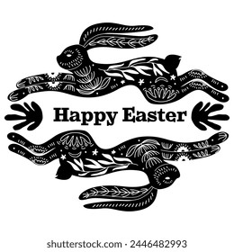 Black Happy Easter Linocut Composition 