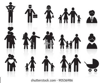 Black Happy Family Icons Set