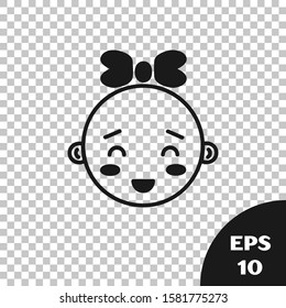 Black Happy little girl head icon isolated on transparent background. Face of baby girl.  Vector Illustration