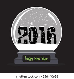 black happy new year 2016 snow globe 