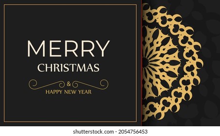 Black happy new year brochure with luxury orange pattern