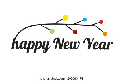 Black Happy New Year brush lettering text with light bulb on white background