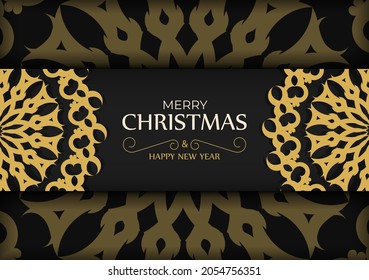 Black happy new year flyer with winter orange ornament