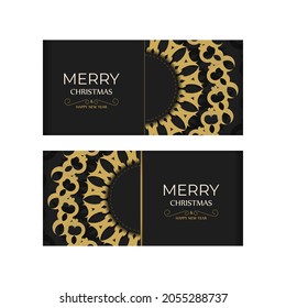 Black happy new year flyer with abstract orange ornament