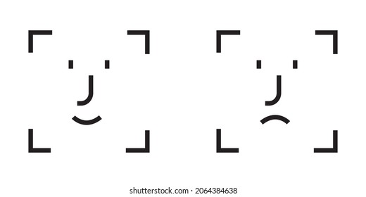 Black happy and sad smile. Computer elements. Outline frame. Communication background. Vector illustration. 