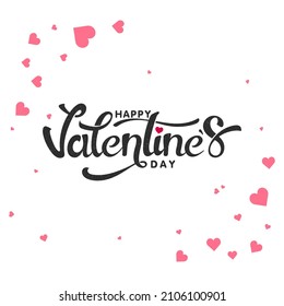 Black Happy Valentine's Day Font With Pink Hearts Decorated On White Background.