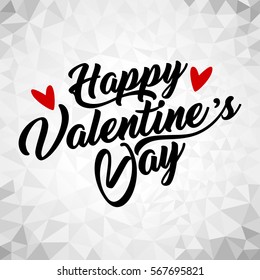 Black Happy Valentine's day with red hearts and abstract polygonal background. Vector illustration.
