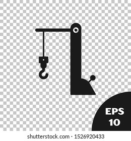 Black Harbor port crane icon isolated on transparent background. Cargo crane tower.  Vector Illustration