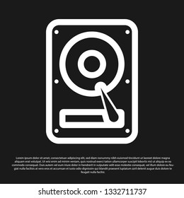 Black Hard disk drive (HDD) icon isolated on black background. Vector Illustration