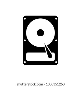 Black Hard disk drive (HDD) icon isolated on white background. Vector Illustration