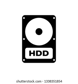 Black Hard disk drive (HDD) icon isolated on white background. Vector Illustration
