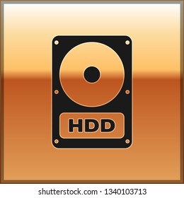 Black Hard disk drive (HDD) icon isolated on gold background. Vector Illustration