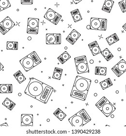Black Hard disk drive HDD icon isolated seamless pattern on white background. Vector Illustration