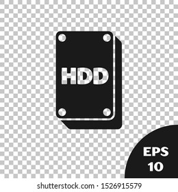 Black Hard disk drive HDD icon isolated on transparent background.  Vector Illustration