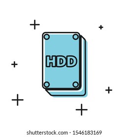 Black Hard disk drive HDD icon isolated on white background.  Vector Illustration