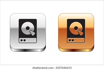 Black Hard disk drive HDD icon isolated on white background. Silver and gold square buttons. Vector