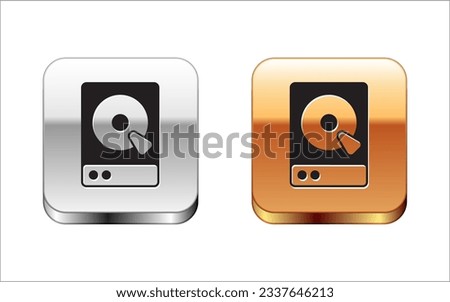 Black Hard disk drive HDD icon isolated on white background. Silver and gold square buttons. Vector