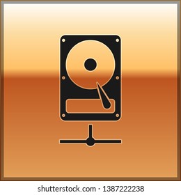 Black Hard disk drive on sharing network icon isolated on gold background. Vector Illustration