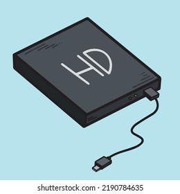 Black hard drive disk storage computer external editable vector illustration drawing with cartoon flat line art and color style