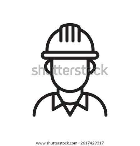 Black Hard Hat Worker Icon with Tie Representing Construction, Engineering, and Industrial Safety for Professional Worksites and Project Editable Vector Illustration Isolated on a White Background