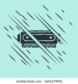 Black Harmonica icon isolated on green background. Musical instrument. Glitch style. Vector Illustration