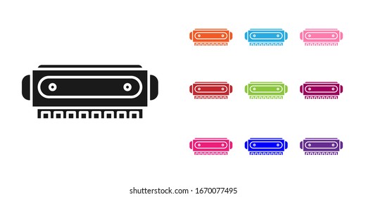Black Harmonica icon isolated on white background. Musical instrument. Set icons colorful. Vector Illustration