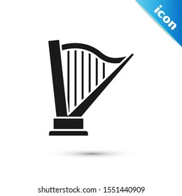 Black Harp icon isolated on white background. Classical music instrument, orhestra string acoustic element.  Vector Illustration