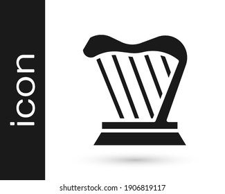Black Harp icon isolated on white background. Classical music instrument, orhestra string acoustic element.  Vector