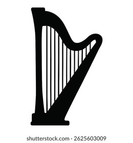 a black harp vector illustration for musical designs, concerts, and classical music themed projects.
