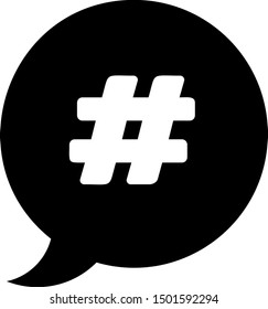 Black Hashtag speech bubble icon isolated on white background. Concept of number sign, social media marketing, micro blogging.  Vector Illustration
