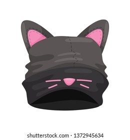 Black hat with cat ears on a white background. Vector illustration.