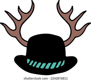 Black hat with deer horns. Funny hipster accessory