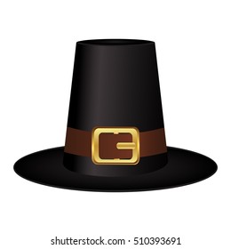 Black hat with a gold buckle on a white background