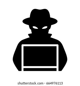 Black Hat Hacker With Laptop Computer Flat Vector Icon For Apps And Websites