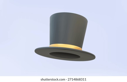 Schwarzer Hut, Symbol-Design auf pastellfarbenem Hintergrund. Charaktermagie Zauberer Fantasie Symbol Cartoon Stil. 3D-Vektorgrafik
