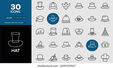 Black Hat Icon Silhouette – Fedora, Baseball Cap, and Top Hat Vector Design