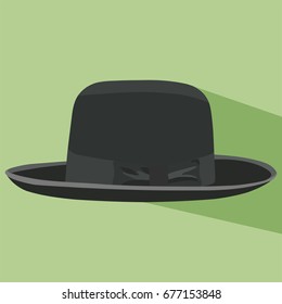 Black hat isolated icon on a green background with shadow. Vector illustration EPS10