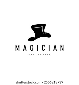 black hat magician logo simple design illustration template typical appearance of magician with hat